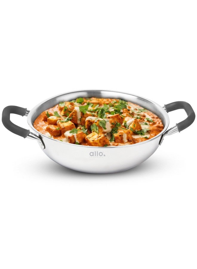 Allo Allo Triply Stainless Steel Kadhai with Handles|Perfect Kadhai for Curry/Stir-Fry/Deep-Fry/DryVeg/Saute Induction Friendly Naturally Non-Stick | 10 Years Warranty, 22cm, 2 litres Without lid  - Image 1