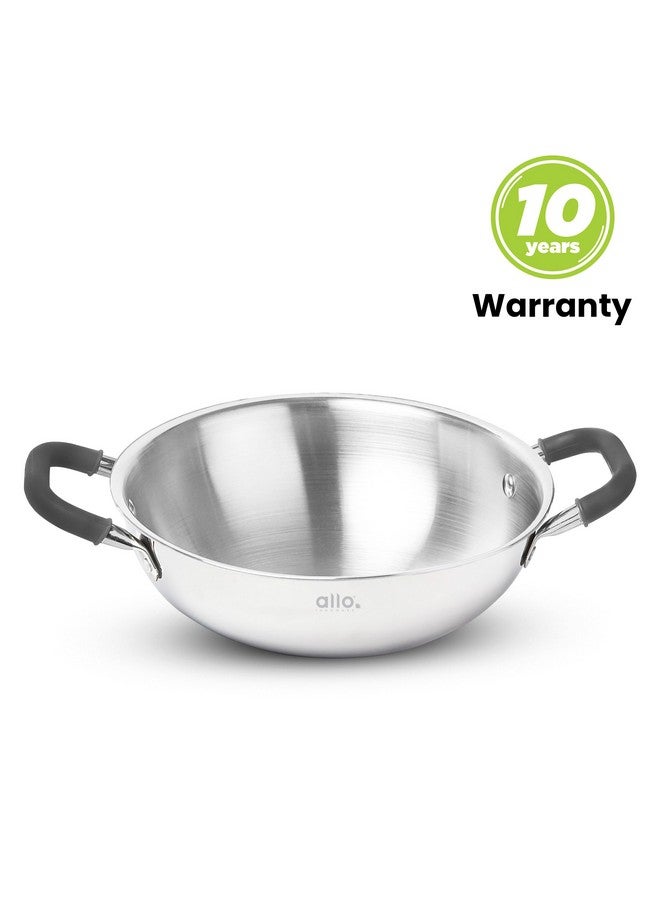 Allo Allo Triply Stainless Steel Kadhai with Handles|Perfect Kadhai for Curry/Stir-Fry/Deep-Fry/DryVeg/Saute Induction Friendly Naturally Non-Stick | 10 Years Warranty, 22cm, 2 litres Without lid  - Image 5