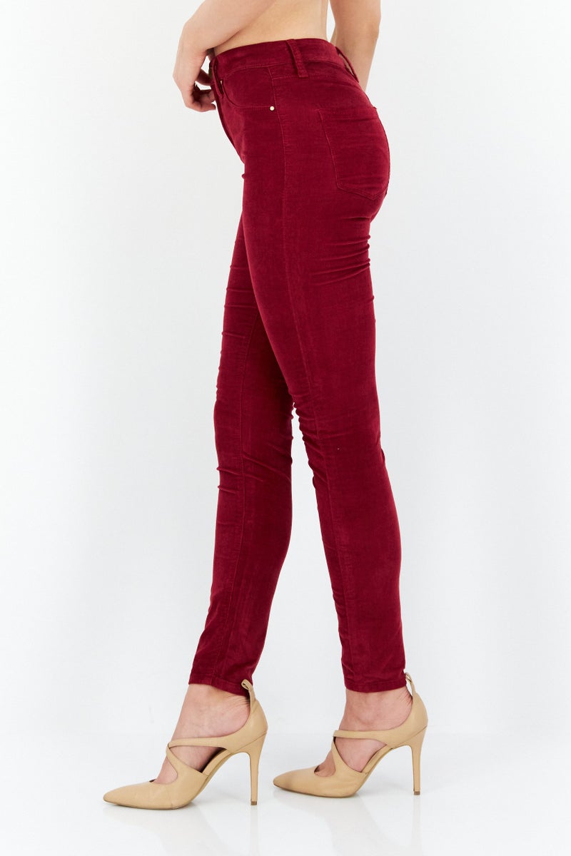 Blank NYC Women Skinny Fit High Waist Ribbed Stretchable Denim Jeans, Red - Image 3