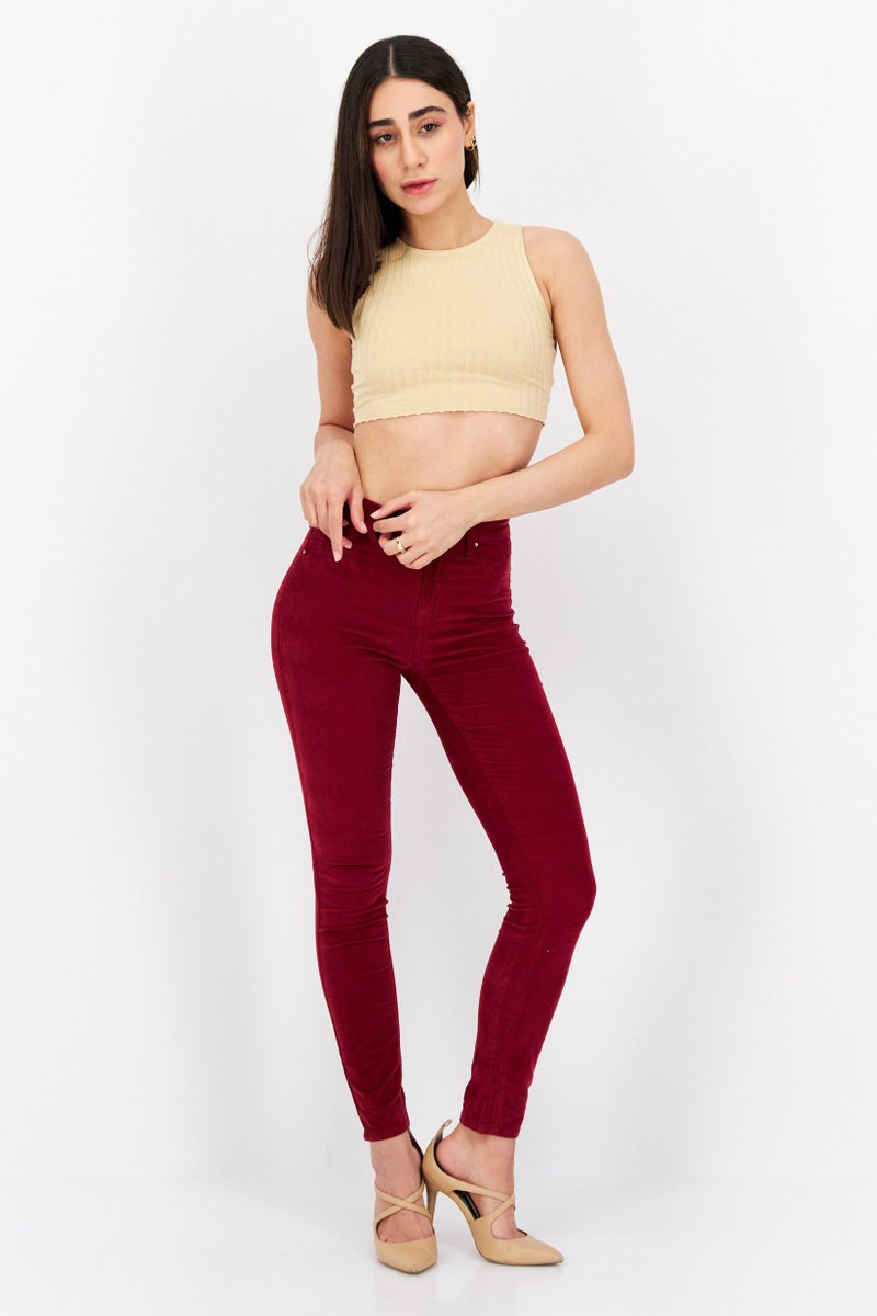 Blank NYC Women Skinny Fit High Waist Ribbed Stretchable Denim Jeans, Red - Image 2