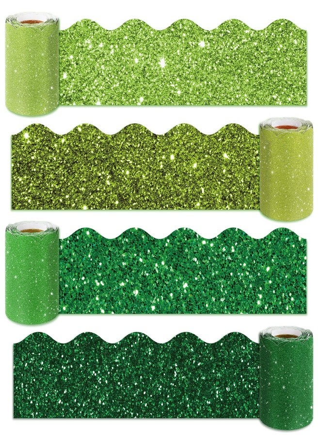 Whaline 131.2 Ft St. Patrick's Day Glitter Bulletin Board Borders 4 Rolls Shine Green Die Cut Decoration Trim Irish Festival Rolled Bulletin Board Stickers for School Classroom Office Chalkboard Decor - Image 1