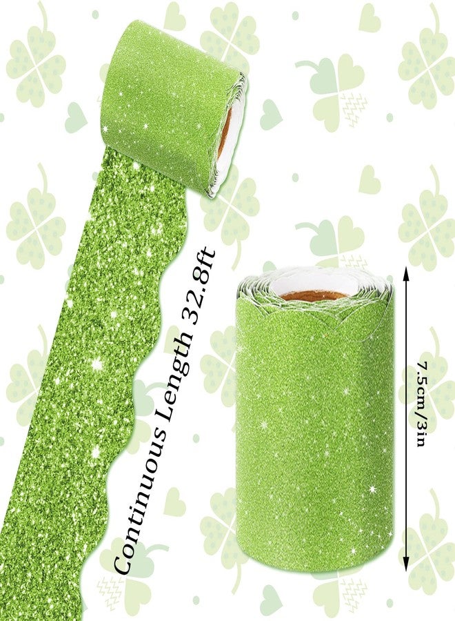 Whaline 131.2 Ft St. Patrick's Day Glitter Bulletin Board Borders 4 Rolls Shine Green Die Cut Decoration Trim Irish Festival Rolled Bulletin Board Stickers for School Classroom Office Chalkboard Decor - Image 2