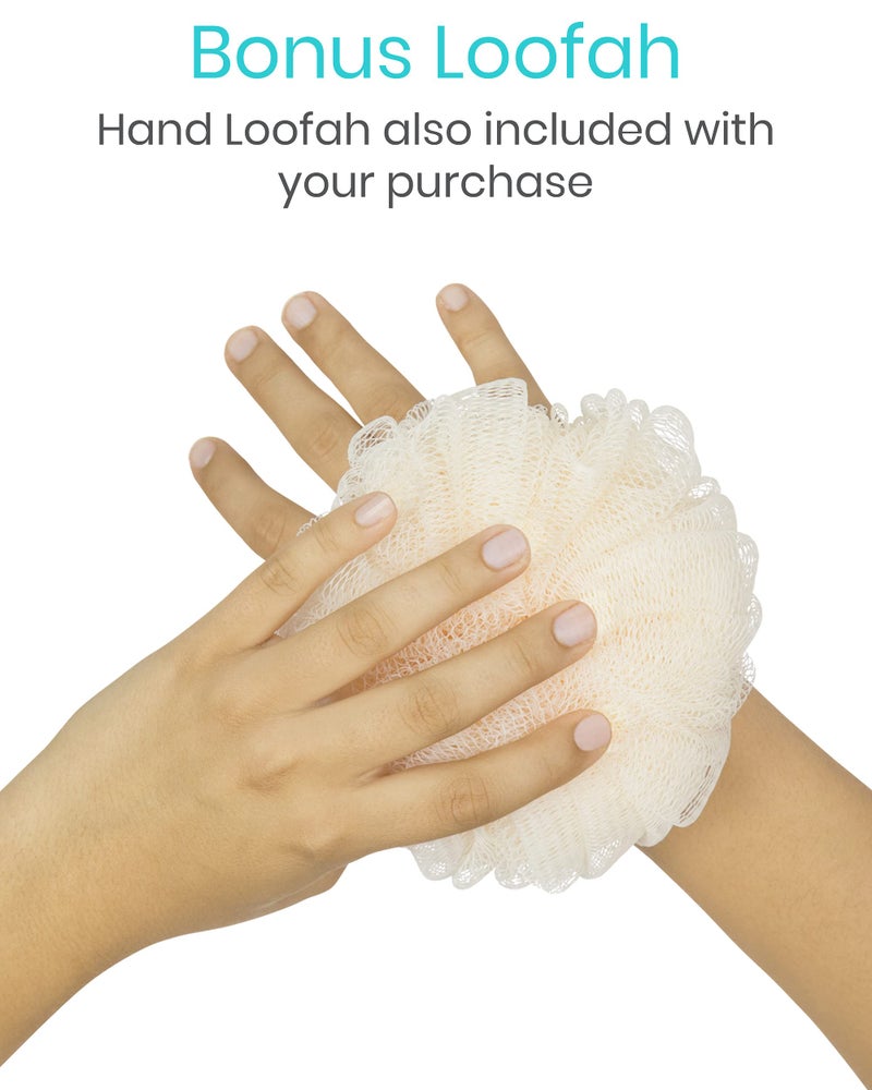 Vive 17” Shower Loofah with Long Handle - Exfoliating Back & Body Scrubber for Men & Women - Luffa Sponge on a Stick for Bathing, Cleaning - Includes Extra Handheld Lufa, Hook & String to Hang on Wall - Image 5