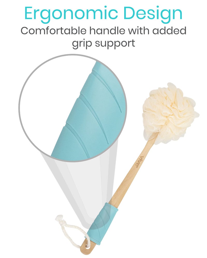 Vive 17” Shower Loofah with Long Handle - Exfoliating Back & Body Scrubber for Men & Women - Luffa Sponge on a Stick for Bathing, Cleaning - Includes Extra Handheld Lufa, Hook & String to Hang on Wall - Image 3
