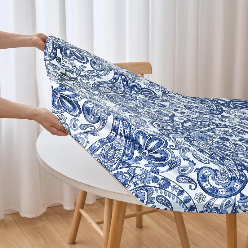LIBERECOO Luxury Paisley Round Vinyl Tablecloth with Flannel Backing - Waterproof, Oilproof, Wipeable Dining Table Cover for Indoor/Outdoor Use - Image 2