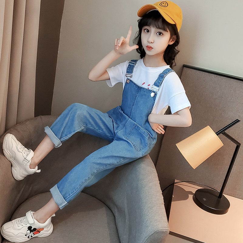 Children'S Clothing 2024 Autum New Style Girls Fresh Overalls Korean Style Girls Fashionable Children'S Pants Jeans - Image 3