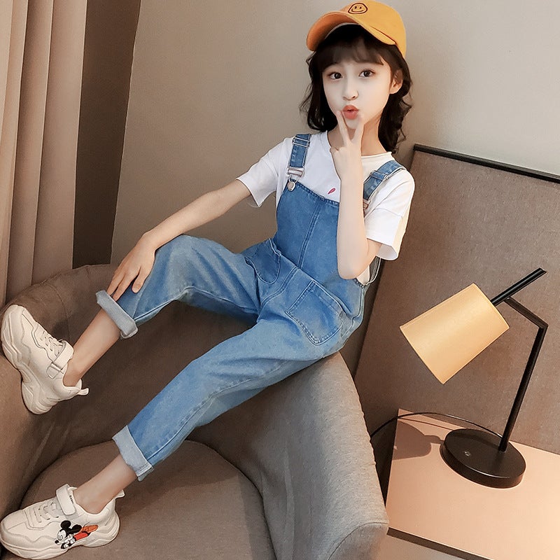 Children'S Clothing 2024 Autum New Style Girls Fresh Overalls Korean Style Girls Fashionable Children'S Pants Jeans - Image 4