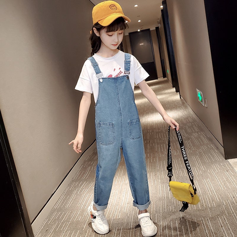 Children'S Clothing 2024 Autum New Style Girls Fresh Overalls Korean Style Girls Fashionable Children'S Pants Jeans - Image 2