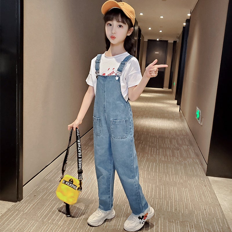 Children'S Clothing 2024 Autum New Style Girls Fresh Overalls Korean Style Girls Fashionable Children'S Pants Jeans - Image 5