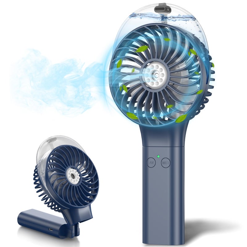 MORECORE Portable Misting Fan 180 Foldable Handheld Personal Fan with Mist Spray 3 Adjustable Wind Speeds USB Rechargeable for Travel Outdoors Makeup Camping Home Office Dark Blue