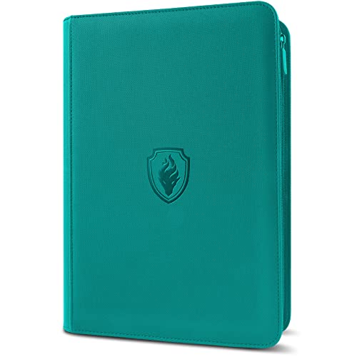 Fabmaker Premium Zip Card Binder Fabmaker 9 Pocket Trading Card Binder PU Cover Zipper Card Collection Album Sturdy 360 SideLoading Card Folder Holder for Game Sports Cards Turquoise - Image 1