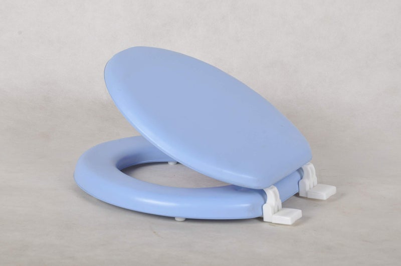 J&V Textiles Soft Round Toilet Seat With Easy Clean & Change Hinge, Padded (Light Blue) - Image 3