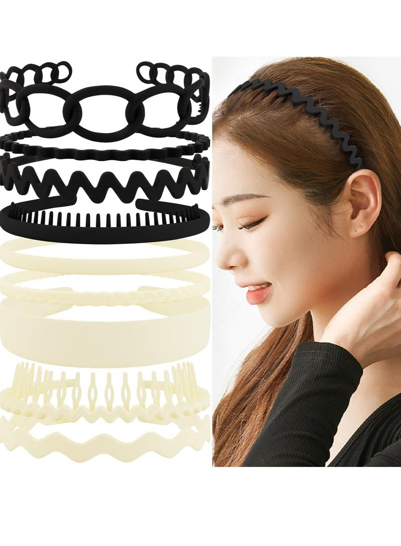 أوزيغالور حزمة من 9 أحزمة لاصقة للشعر مصنوعة من البلاستيك للنساء، الفتيات، الرجال، المراهقين، بألوان الأسود والأبيض - Image 1