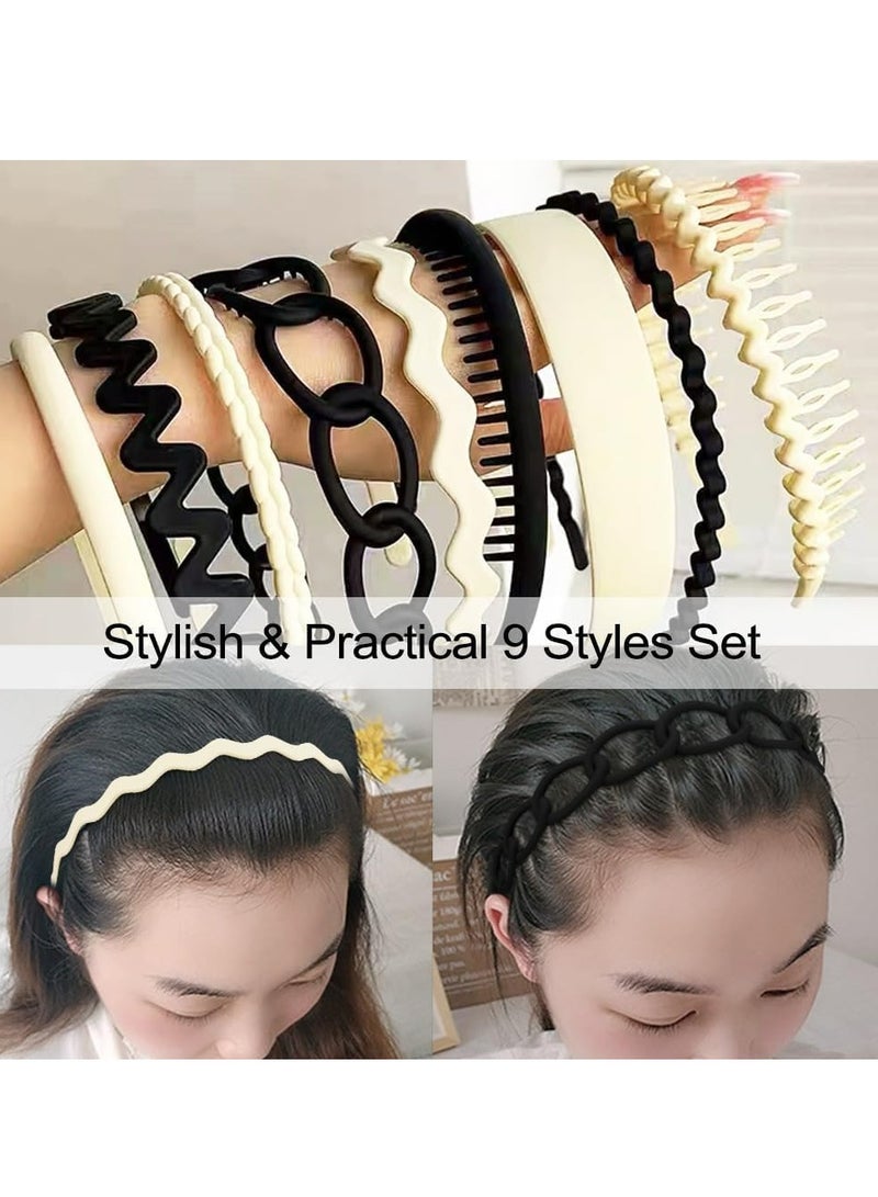 أوزيغالور حزمة من 9 أحزمة لاصقة للشعر مصنوعة من البلاستيك للنساء، الفتيات، الرجال، المراهقين، بألوان الأسود والأبيض - Image 3