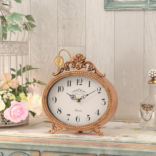 Abdurey Vintage Table Clock on Stand,Desk and Shelf Decorative Clock,French Rustic Style Mantel Clocks,Metal Frame Antique Gold Finish,Farmhouse,Bedroom, Bedside,Living Room,Gift Clocks - Image 5