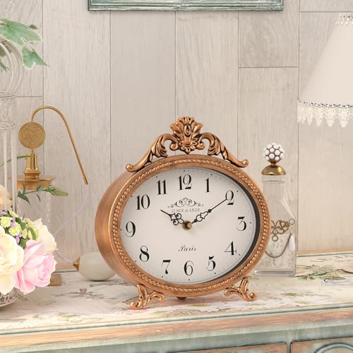 Abdurey Vintage Table Clock on Stand,Desk and Shelf Decorative Clock,French Rustic Style Mantel Clocks,Metal Frame Antique Gold Finish,Farmhouse,Bedroom, Bedside,Living Room,Gift Clocks - Image 3