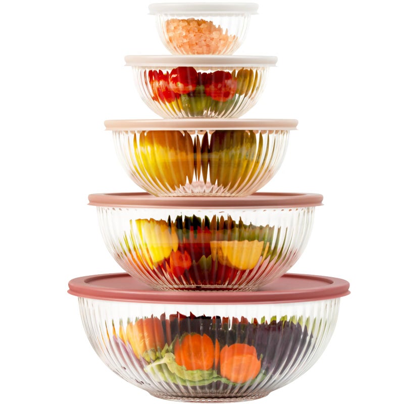 Freshmage Glass Mixing Bowls with Lids Sets, 5 Packs Glass Bowls with Lids for Kitchen Baking, Meal Prepping and Salad, Bpa Free and Dishwasher Safe Serving Bowls, 0.2/0.5/1.1/2.1/3.7Qt - Image 1