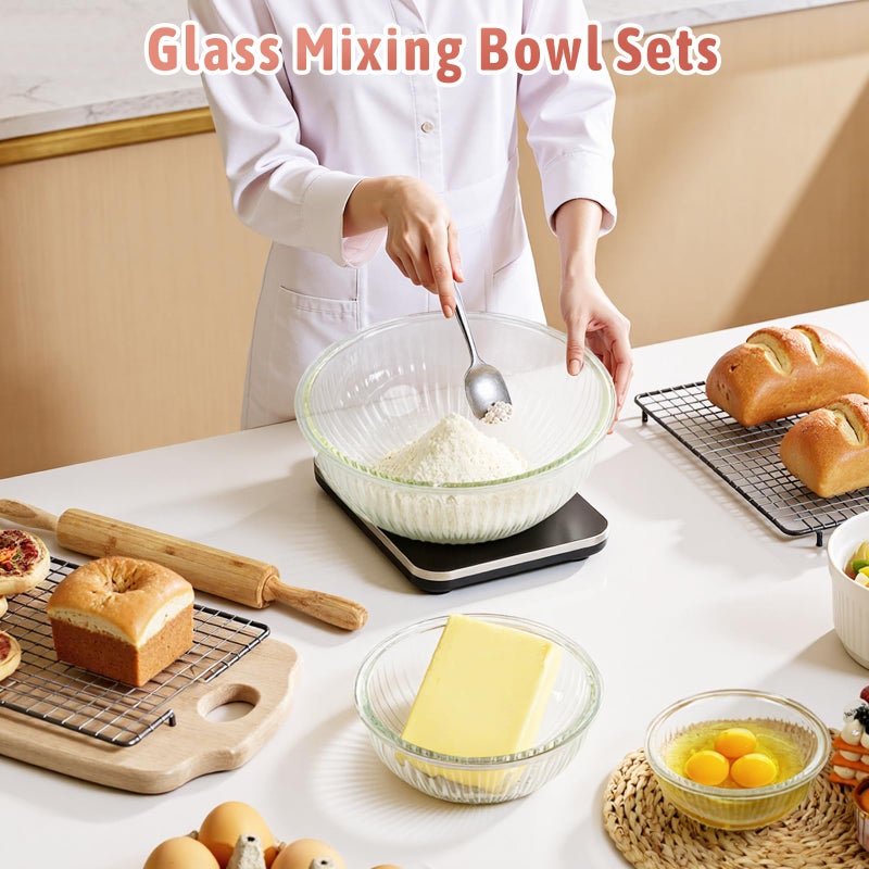 Freshmage Glass Mixing Bowls with Lids Sets, 5 Packs Glass Bowls with Lids for Kitchen Baking, Meal Prepping and Salad, Bpa Free and Dishwasher Safe Serving Bowls, 0.2/0.5/1.1/2.1/3.7Qt - Image 3
