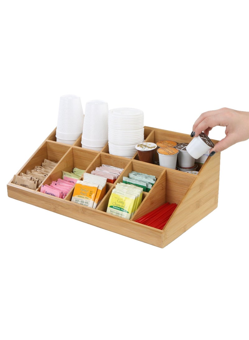 XiuWoo منظم بهارات القهوة مكون من 11 حجرة من مايند ريدر، منظم ملحقات بار القهوة من الخيزران للعداد، صينية بهارات القهوة للمنزل والمكتب - Image 2