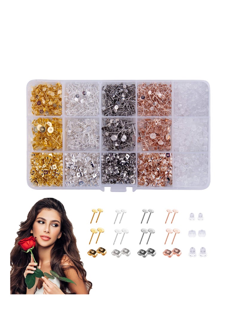 SYOSI Earring Making Supplies, Stainless Steel Earring Posts Earring Backs Flat Pad Earring Studs Earring Blank with Butterfly and Rubber Bullet Earring Backs for Earring Jewelry Making - Image 1