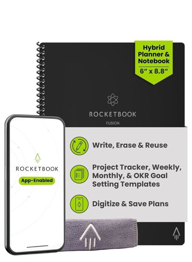 Rocketbook دفتر ملاحظات ذكي قابل لإعادة الاستخدام - تقويم، قوائم المهام، وصفحات نموذج الملاحظات مع قلم بايلوت فريكسون وقطعة قماش ميكروفايبر مضمنة - أسود لانهائي، حجم تنفيذي (15.2 سم × 22.4 سم) - Image 1