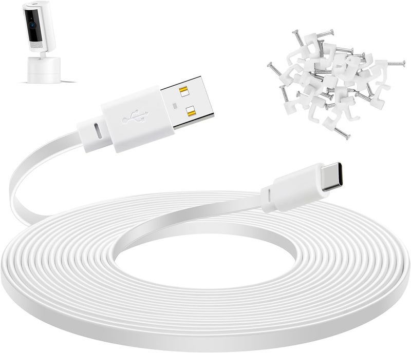 سمايز كابل تمديد بطول 30 قدمًا لكاميرا Ring Pan-Tilt الداخلية (إصدار 2024)، كابل طاقة USB C طويل مسطح - Image 1