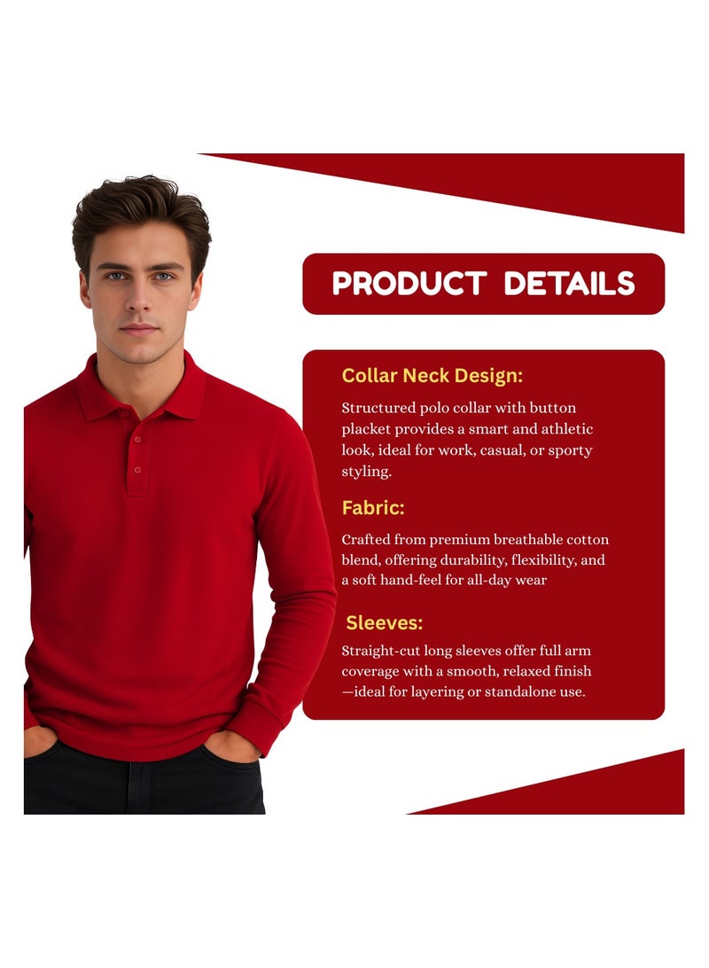 PRINTSHOP4ME Basic Men's Polo Long Sleeve T-Shirt|Comfortable & Stylish Polo Shirt - Image 3