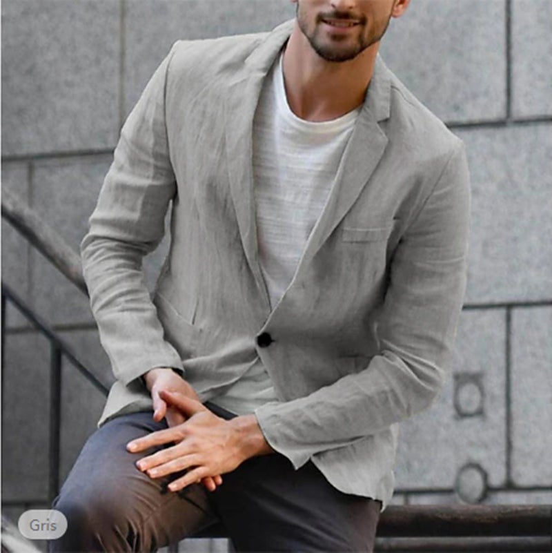 2023 Men'S Casual Cotton And Linen Loose Suit Jacket Casual Top Long Sleeve - Image 1