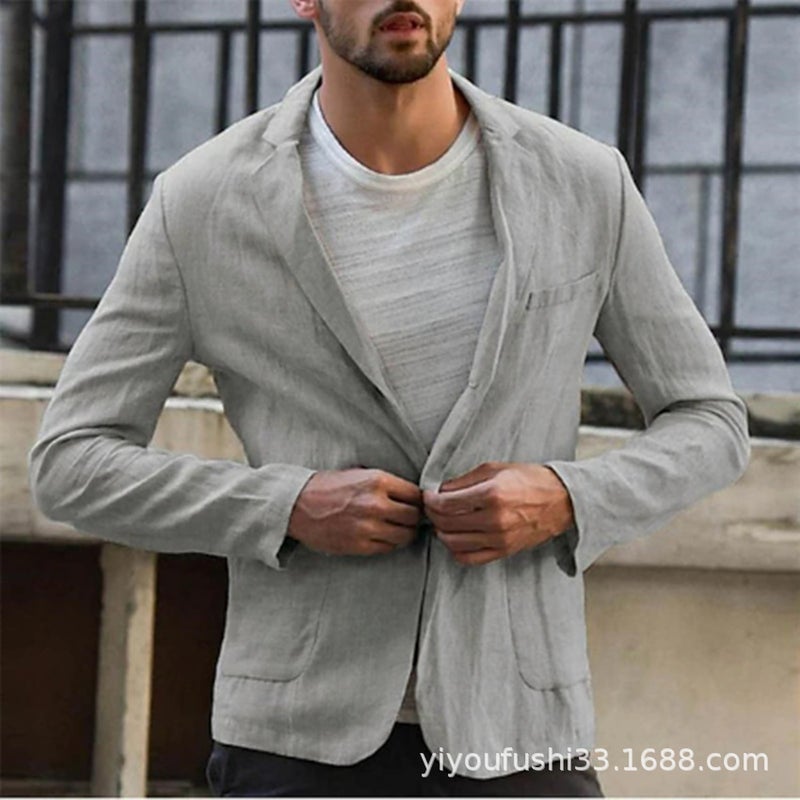 2023 Men'S Casual Cotton And Linen Loose Suit Jacket Casual Top Long Sleeve - Image 3