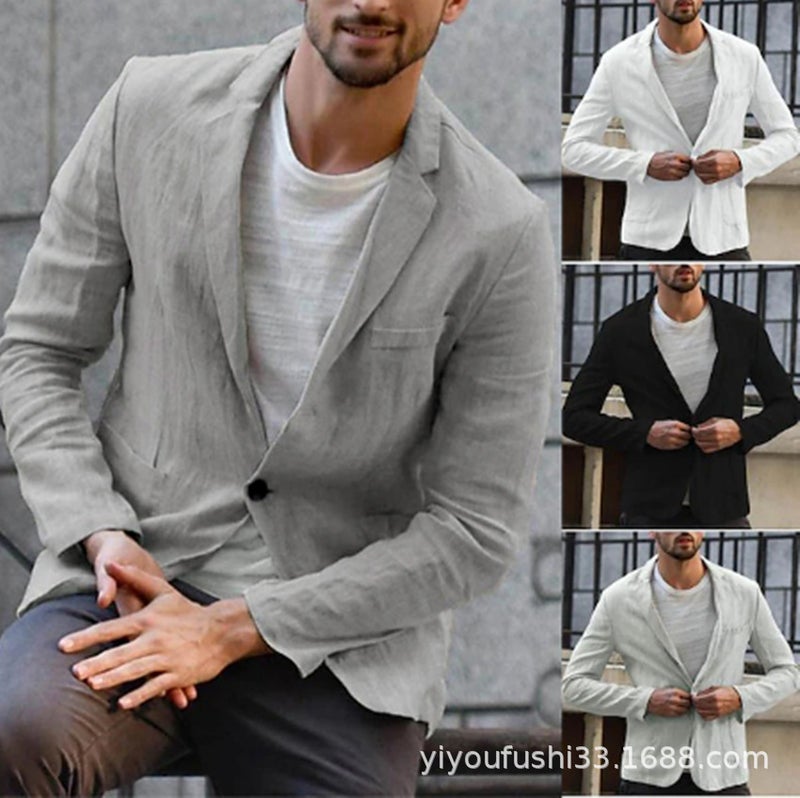 2023 Men'S Casual Cotton And Linen Loose Suit Jacket Casual Top Long Sleeve - Image 2