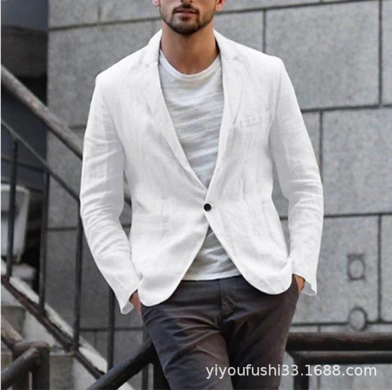 2023 Men'S Casual Cotton And Linen Loose Suit Jacket Casual Top Long Sleeve - Image 5