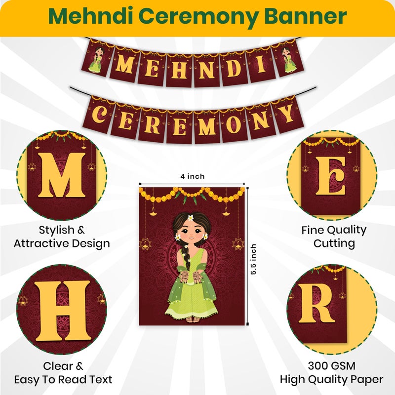1iAM Mehndi Decoration Combo Pack of 62 - 1pc Mehndi Ceremony Banner, 60 Pieces Balloons & 1pc Balloon Arch | Pre-Wedding Decoration Items for Daughter, Sister, Friend's Marriage Ceremony Event - Image 5