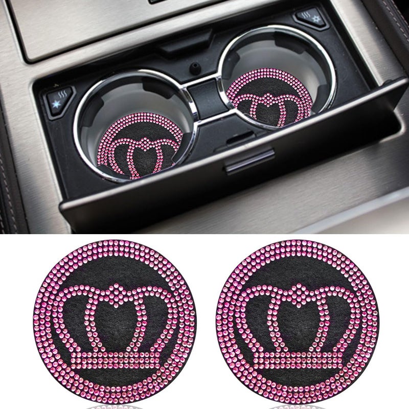 BDZMC 2PCS 273 Bling Car Cup Holder Coasters Silicone AntiSlip Car Cup Holder Mat Car Beverage Coaster Rhinestone Cup Holder Insert Coaster Car Interior Accessories for Women Girls Pink - Image 3