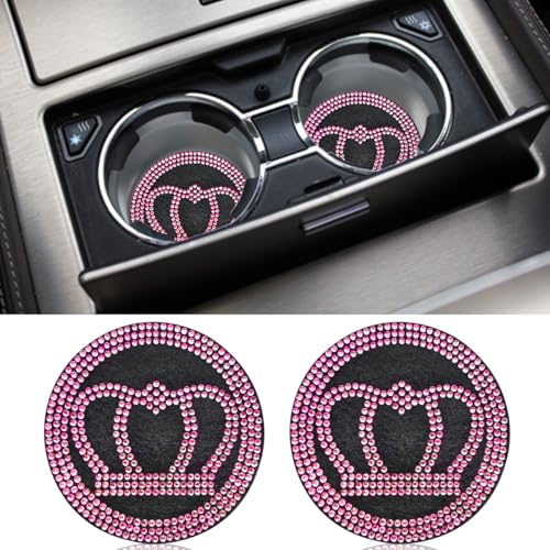 BDZMC 2PCS 273 Bling Car Cup Holder Coasters Silicone AntiSlip Car Cup Holder Mat Car Beverage Coaster Rhinestone Cup Holder Insert Coaster Car Interior Accessories for Women Girls Pink - Image 1