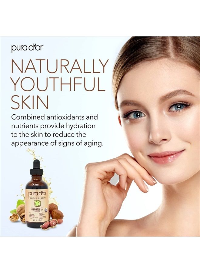 Pura d'or خليط زيت فيتامين E العضوي 70,000 وحدة دولية (4 أونصات / 118 مل) 100% طبيعي خالي من الهكسان، زيت اللوز الحلو، زيت المشمش، زيت الجوجوبا، زيت الأركان، زيت الورد، زيت عباد الشمس وزيت الأفوكادو للاستحمام للندبات، البشرة، الوجه والجسم بالكامل - Image 5