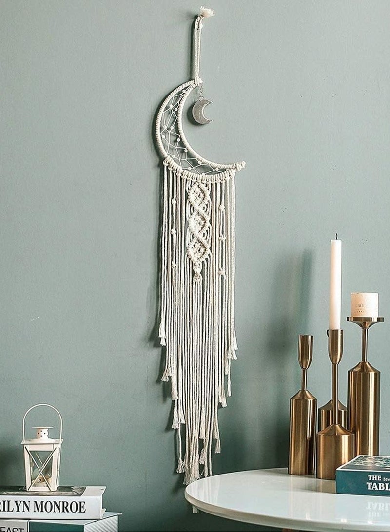 لوبيتيز moon dream catcher الديكور مع شرابات طويلة ، macrame المنسوجة الجدار شنقا dreamcatcher القطن يدويا البوهيمي ديكور المنزل هدية ، مناسبة للأطفال ، شقة ، غرفة نوم ( بما في ذلك 1 متر ضوء سلسلة ) - Image 2