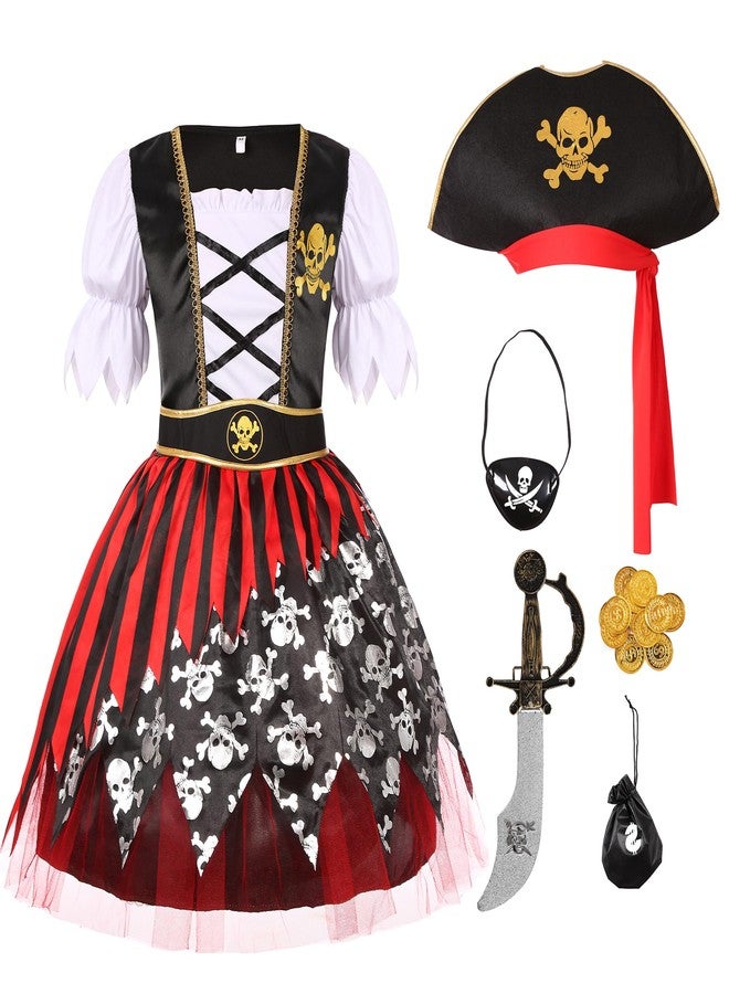 Cuteshower Girls Pirate Costume for Kids Halloween Dress Up Pirate Pretend Cosplay 7-9 Years - Image 1