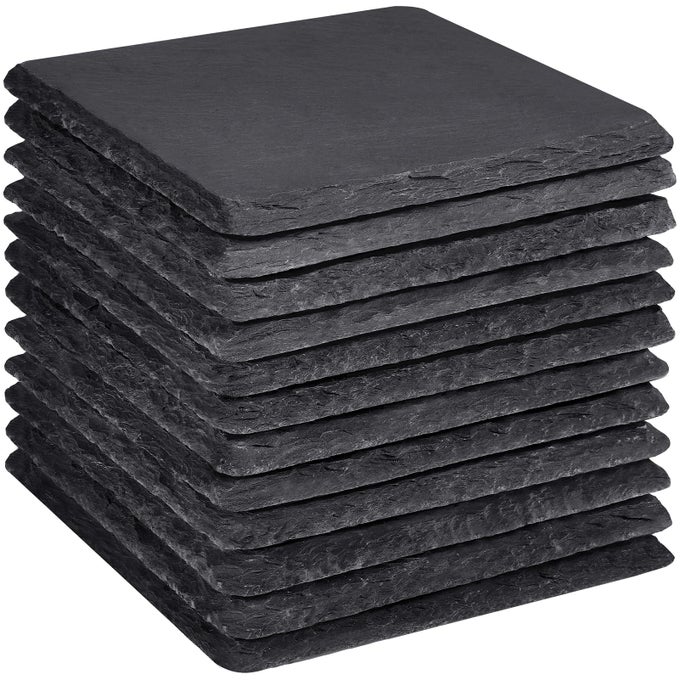Slate Coasters Set 12 4 Inch Square Rustic Black Stone Coasters for Drinks with AntiScratch Backing for Halloween Bar Kitchen Housewarming Gifts Home Decor