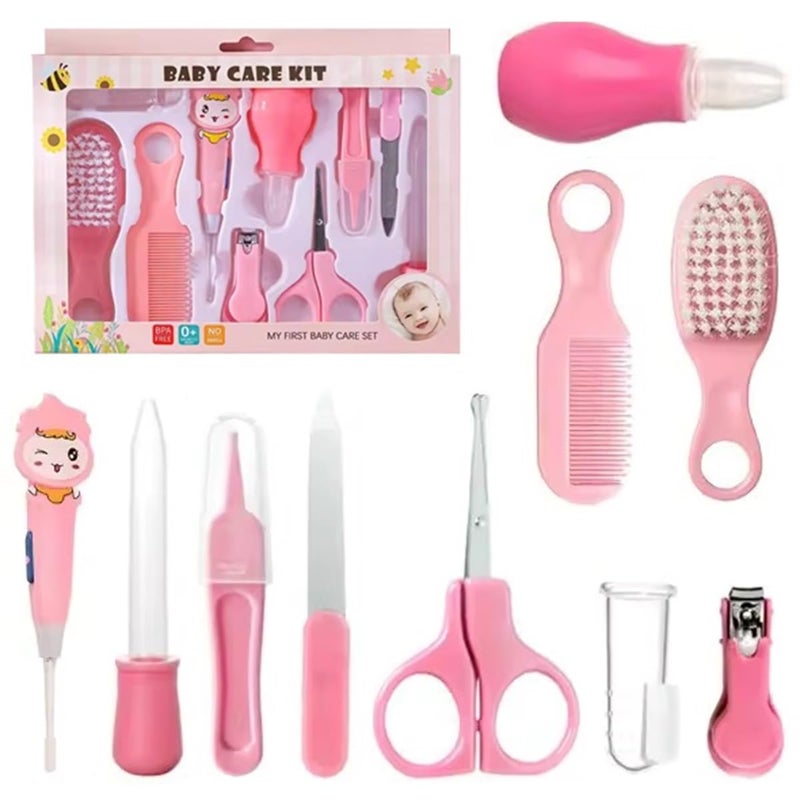 ERHETUS Premium Manicure Grooming Kit for New Born Kids | 10 in 1 Set of Hair, Nail, Ear Grooming Tools | Healthcare Accessories to Keep Infants & Toddlers Clean | Perfect Baby Shower Gift (Pink) - Image 1