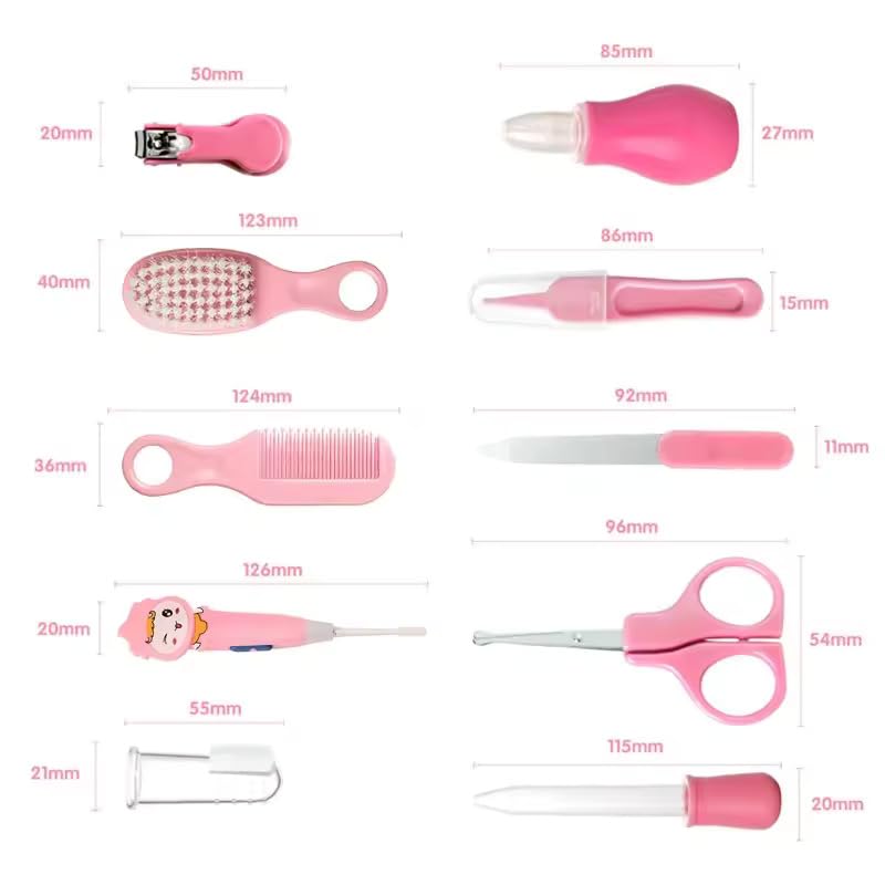 ERHETUS Premium Manicure Grooming Kit for New Born Kids | 10 in 1 Set of Hair, Nail, Ear Grooming Tools | Healthcare Accessories to Keep Infants & Toddlers Clean | Perfect Baby Shower Gift (Pink) - Image 2