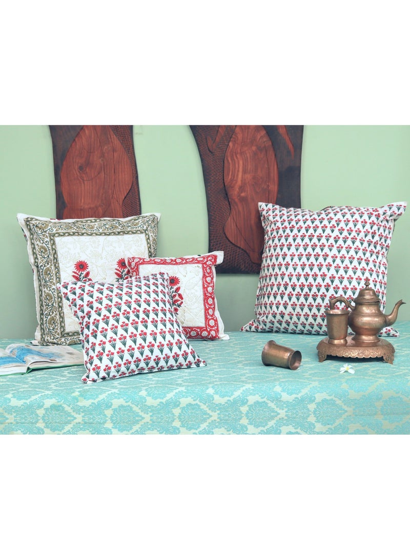 OJARIYA Red And Green Hand Block Printed Premium Organic Cotton Cushion Cover 65 Cm X 65 Cm - Image 5