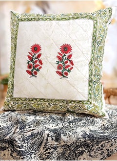 OJARIYA Red And Green Hand Block Printed Premium Organic Cotton Cushion Cover 65 Cm X 65 Cm  - Image 3