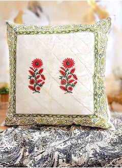 OJARIYA Red And Green Hand Block Printed Premium Organic Cotton Cushion Cover 65 Cm X 65 Cm  - Image 1
