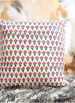 OJARIYA Red And Green Hand Block Printed Premium Organic Cotton Cushion Cover 65 Cm X 65 Cm  - Image 2