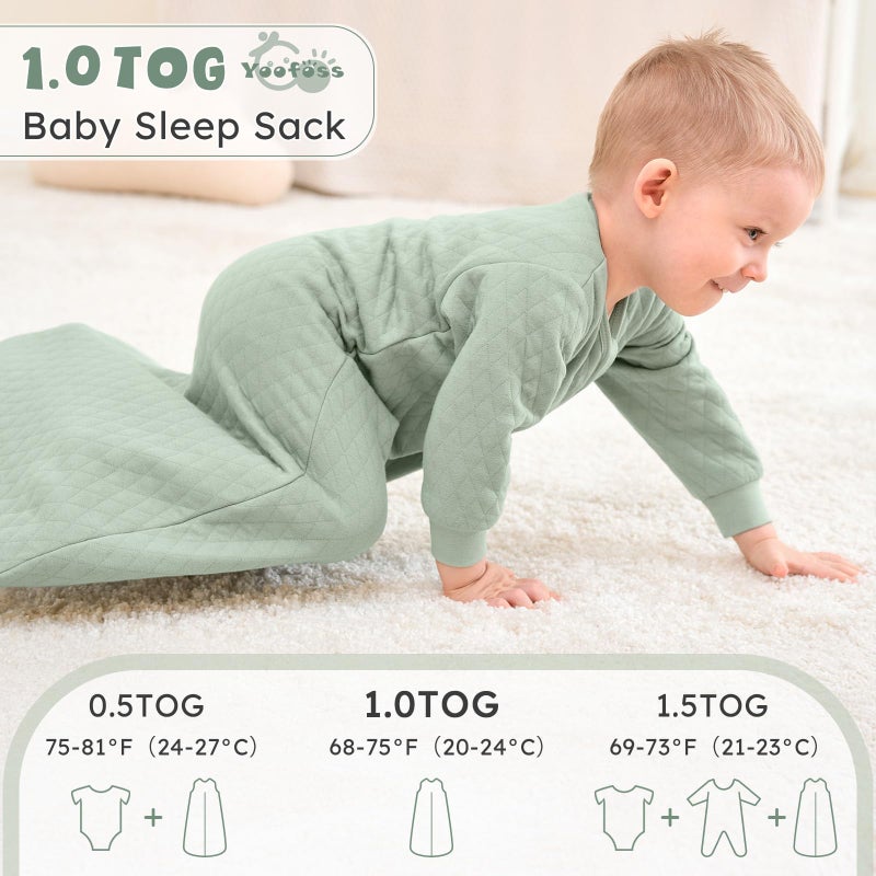 Yoofoss Baby Sleep Sack 0-6 Months 1.0 Tog Long Sleeve Sleep Sack Organic Cotton Wearable Blanket for Newborns 2-Way Zipper Quilted Sleeping Sacks(Small) - Image 4