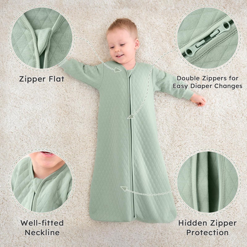Yoofoss Baby Sleep Sack 0-6 Months 1.0 Tog Long Sleeve Sleep Sack Organic Cotton Wearable Blanket for Newborns 2-Way Zipper Quilted Sleeping Sacks(Small) - Image 5