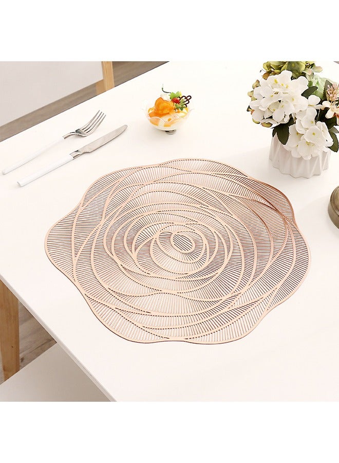 10 Pcs Rose Pattern Dining Table Mats, 6 Pieces of 15-Inch Placemats & 4 Pieces of 4-Inch Coasters, PVC Waterproof & Oil Resistant Decorative Table Runner for Dining Room Kitchen (Pink)  - Image 2