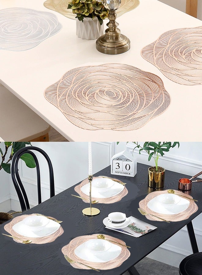 10 Pcs Rose Pattern Dining Table Mats, 6 Pieces of 15-Inch Placemats & 4 Pieces of 4-Inch Coasters, PVC Waterproof & Oil Resistant Decorative Table Runner for Dining Room Kitchen (Pink)  - Image 3