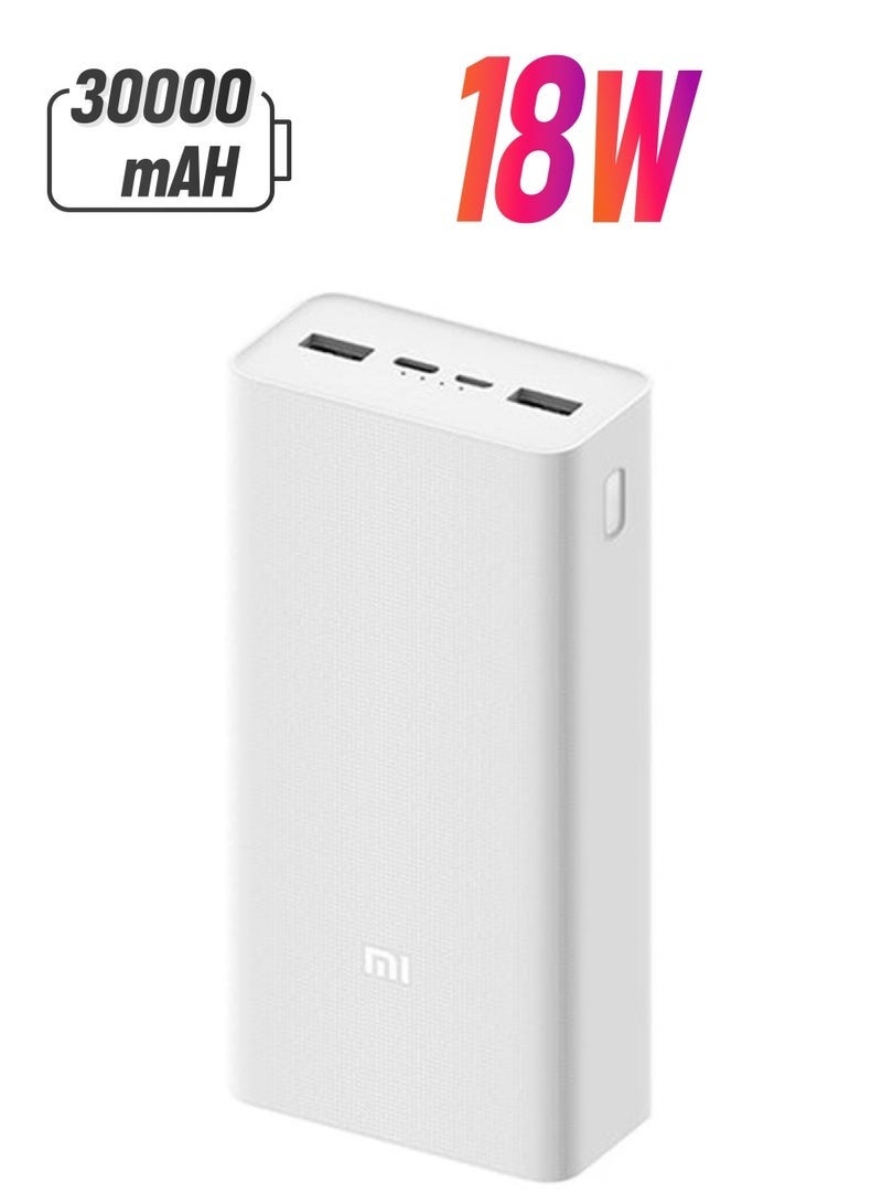 إلترازون 30000mAh Fast Charging Power Bank – High-Capacity Portable Charger with Dual USB & USB-C Output, LED Display, Multi-Device Compatibility, Slim & Durable Battery Pack | White - Image 1