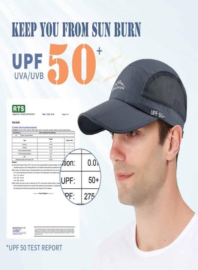 ELLEWIN Men's Baseball Cap UPF50 Hat W/Foldable Long Large Bill,One Size,D-Grey - Image 2